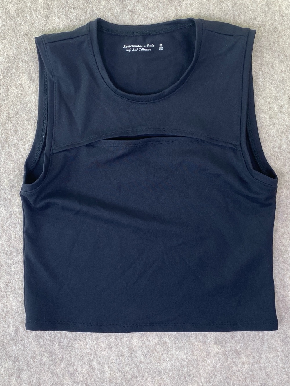 Abercrombie & Fitch Black Sleeveless Crop Tank with Cut Out Front Size Medium